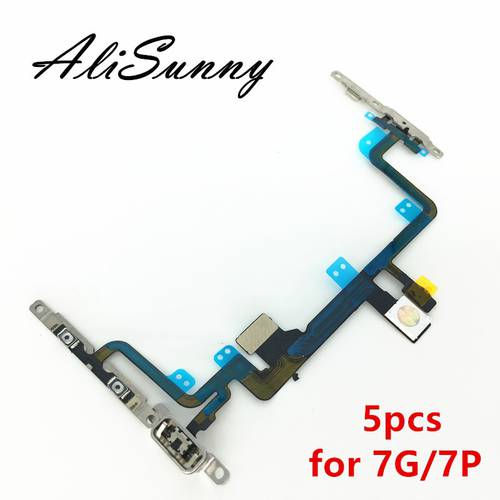 AliSunny 5pcs Power Volume Flex Cable for iPhone 7 & 7 Plus 7G Switch control Light Flash Ribbon with Metal Bracket Parts