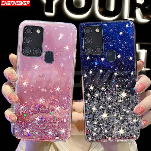 Glitter Soft TPU Case for Samsung Galaxy A21S Transpartent Bling Phone Cases Cover for Samsung Galaxy A21s A 21S A21 S Cover
