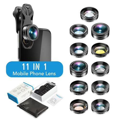 11 IN 1 Smartphone Lens Kit for Phone Macro Lens Wide Angle Camera Lenning APL-DG11 CPL Filter Fisheye Lens Grad Gray