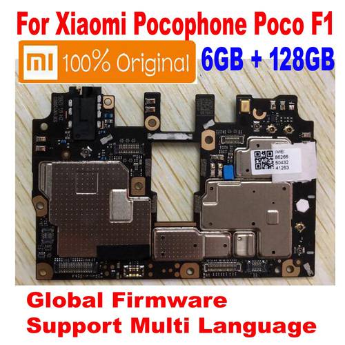 Original Unlock Mainboard For Xiaomi Pocophone Poco F1 Motherboard Card Fee Circuits Full chipsets flex cable Global Firmware
