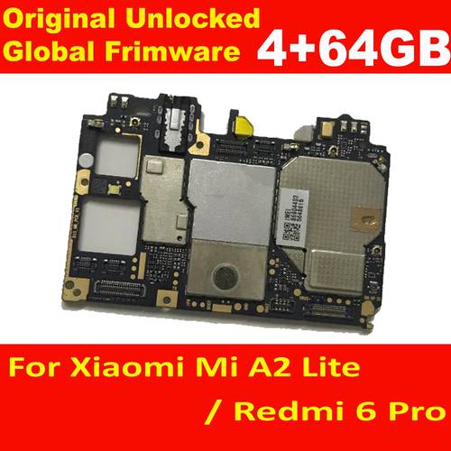 Original Full Working Unlock Motherboard For Xiaomi Redmi 6 Pro 4 + 64GB Logic Circuit MainBoard Plate Mi A2 lite Card Fee