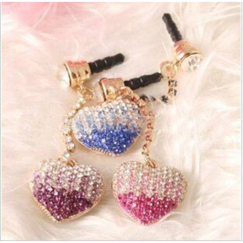 Transition Color Diamond Cute Peach Heart Phone Dust Plug Plug Headphone Plug for Iphone for Andriod