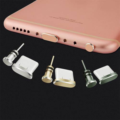 2PCS Metal Charging Port +3.5mm Earphone Port Dust Plug Replacement Card Pin Three in One Portable for Type-C Mobile Phone