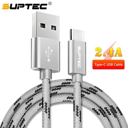 SUPTEC Type-C USB Cable 2.4A Charging USB C Cable for Samsung Galaxy S9 S8 Huawei Xiaomi Braided Nylon Data Sync Type C Cable