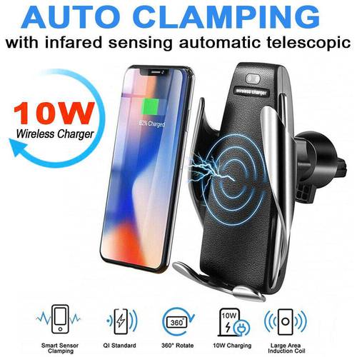 Qi Wireless Car Charger 10wFast Charging Smart Sensor Phone Holder Cell Phone Automatic Clamping Car Mount s5 Wireless Charger