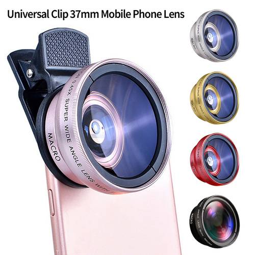 37mm Lens Professional 2 IN 1 Universal Clip Mobile Phone Lens 0.45x 49uv Super Wide-Angle + Macro HD Lens For iPhone Android