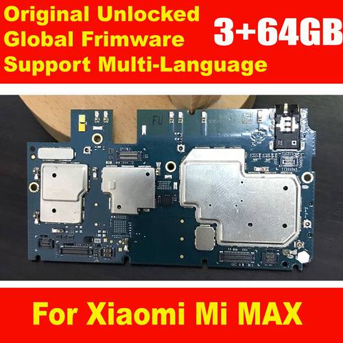 Original Unlocked MainBoard For Xiaomi mi MAX 64GB ROM MotherBoard With Chips Circuits Flex Cable Electronic Global Frimware