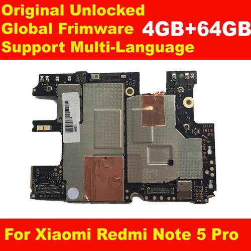 100% Original MainBoard For Xiaomi Redmi Note 5 Note5 MotherBoard With Chips Circuits Flex Cable Global Frimware 4GB + 64GB