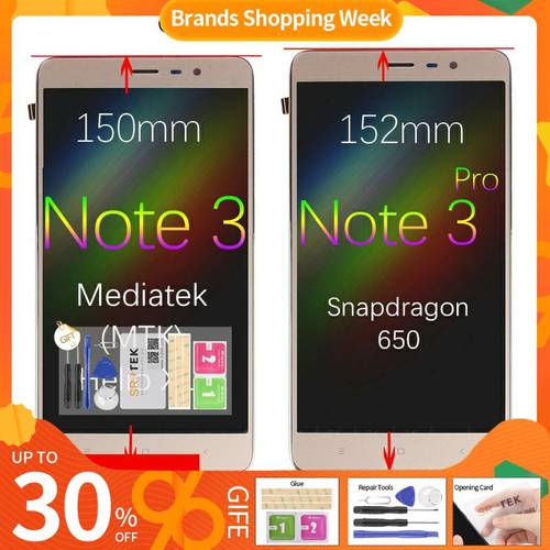 Original 150mm MTK for XIAOMI Redmi Note 3 LCD Display Touch Screen with Frame 152mm for XIAOMI Redmi Note 3 Pro LCD SE Prime