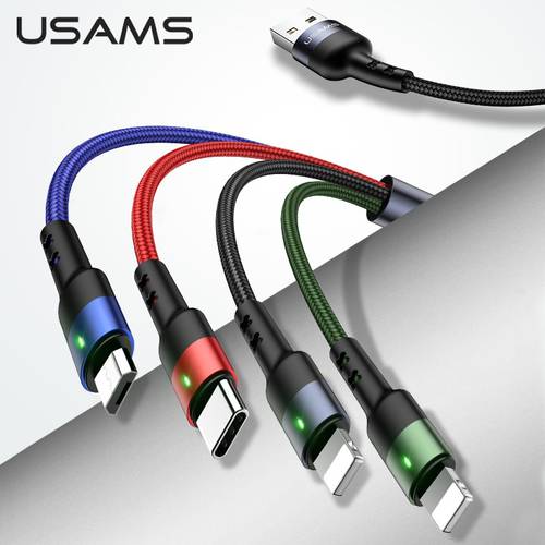 USAMS U26 4 in 1 USB Cable C Charging Cable Micro USB Charge Cable For iPhone Huawei Xiaomi Samsung