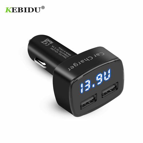 KEBIDU 4 in 1 Car Charger Dual USB DC 5V 3.1A Digital LED Display Adapter with Voltage/temperature/Current Meter Tester
