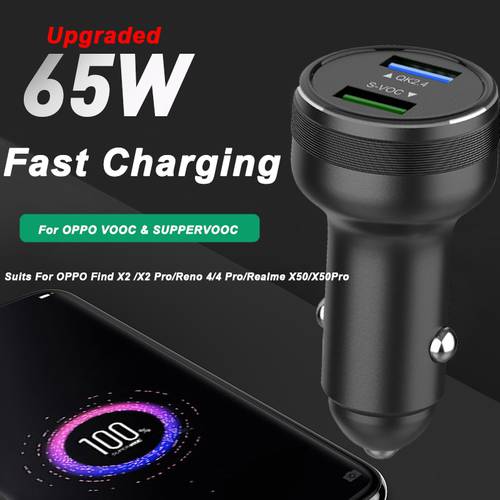 Upgraded 65W SUPERVOOC 2.0 Car Charger Fast Charging 6.5A Type-C Cable For OPPO Find X2 Pro Reno 3 4 Ace 2 X20 X2 Realme X50 Pro