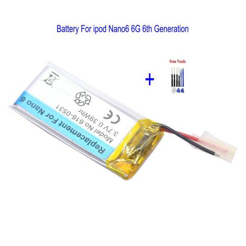 1 x Replacement 616-0531 Battery For ipod Nano6 6G 6th Generation MP3 Li-Polymer Nano 6 Batteries + Repair Tools kit