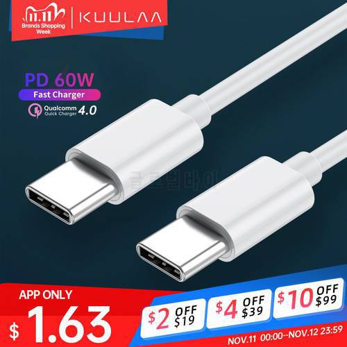 KUULAA PD60W USB Type C to USB Type C Cable QC 4.0 3.0 Fast Charge USBC Cable Data Wire For Samsung S20 Xiaomi 10 Huawei Oneplus