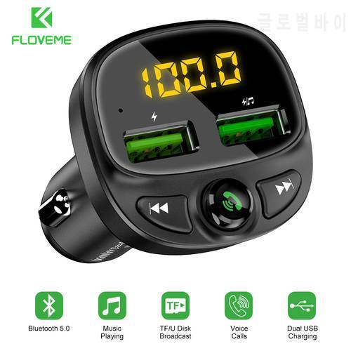 FLOVEME 3.4A Car Charger Dual USB LED Display Bluetooth Mobile Car Phone Fast Charger FM Transmitter MP3 TF Card Music Car Kit