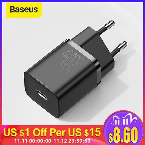 Baseus 20W PD Mini Charger Super Si Quick Type-C Charger For iPhone12 11 Xs 8 Xiaomi SE PD3.0 QC3.0 Portable Travel Fast Charger