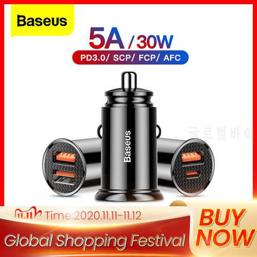 Baseus Car Charger Quick Charge 4.0 3.0 QC4.0 QC3.0 SCP 5A USB Type C Fast Charger Charging For iPhone 12 Xiaomi Samsung Huawei