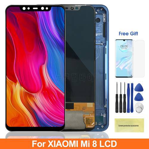 6.21&39&39 Super AMOLED Mi8 Display Screen With Frame for Xiaomi 8 Mi 8 M1803E1A LCD Display Touch Screen Digitizer Assembly