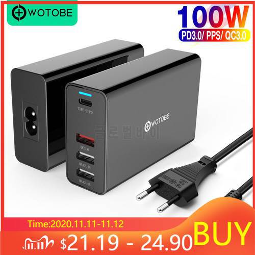 WOTOBE 100W 4-Port GaN 2 Pro USB C Power Adapter PD100W/87W/65W/45W/25W/20W Fast Charger for Samsung Macbook Pro iPhone13 xiaomi