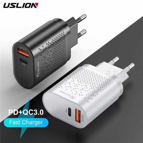 USLION 18W USB QC 3.0 Fast Charging Mobile Phone tablet Chargers PD3.0 Adapter For iPhone 12 Samsung Xiaomi Travel Wall Charger