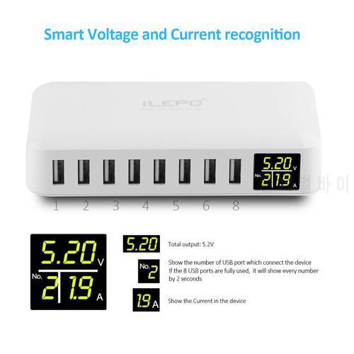 ILEPO 60W QC Smart Multi Port USB Charger AC Power Adapter Digital Display Desktop Wall Home Official Charger For iPhone Huawei