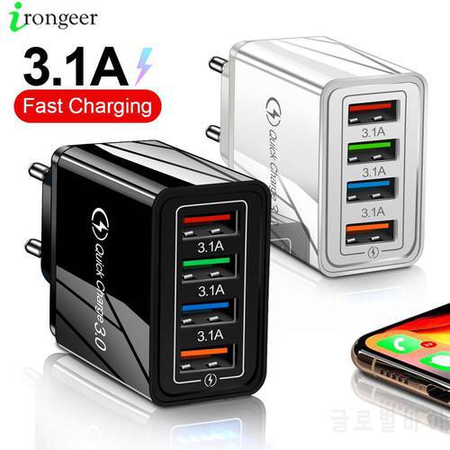 4 USB Charger Quick Charge 3.0 4.0 Port Fast Charging Wall Adapter For iPhone 12 11 X Xiaomi Samsung Mobile Phone Charger QC 3.0
