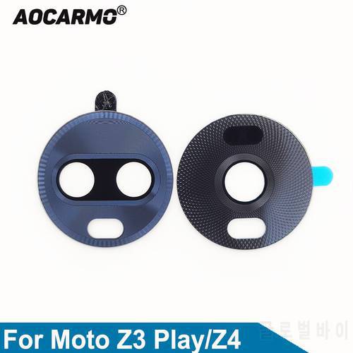 Aocarmo For Motorola Moto Z3 Play / Z4 Rear Back Camera Lens Glass With Adhesive Sticker Replacement Part