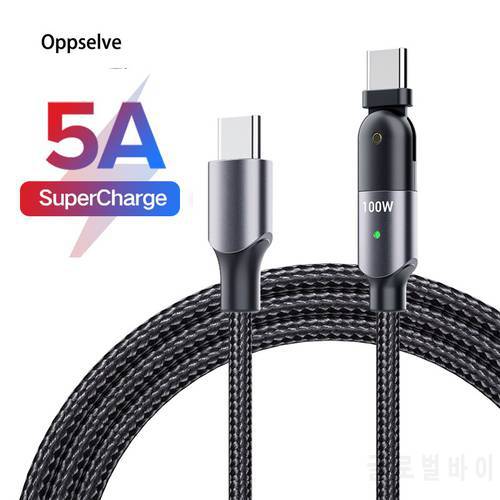 Oppselve 60W/100W Type C to USB C PD Cable 180 Degree Rotate Straight Elbow For Samsung Xiaomi Huawei 5A Fast Charging Wire Cord