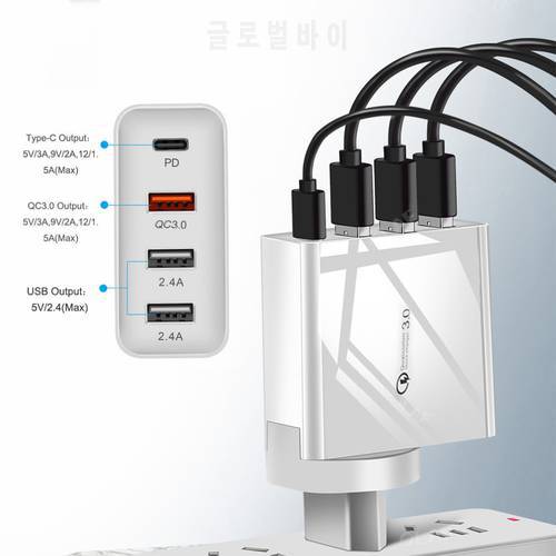 48W Multi Quick Charger PD Type C USB Charger Adapter for Samsung iPhone Huawei P20 QC 3.0 Fast Wall Charger US EU UK AU Plug