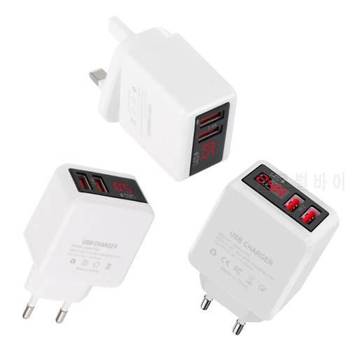 USB Charger LED Digital Display 2.4A EU/US/UK Plug Mobile Charger Fast Charging 203B