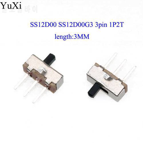 20Pcs Interruptor on-off mini Slide Switch SS12D00 SS12D00G3 3pin 1P2T 2 Position High quality toggle switch Handle length:3MM