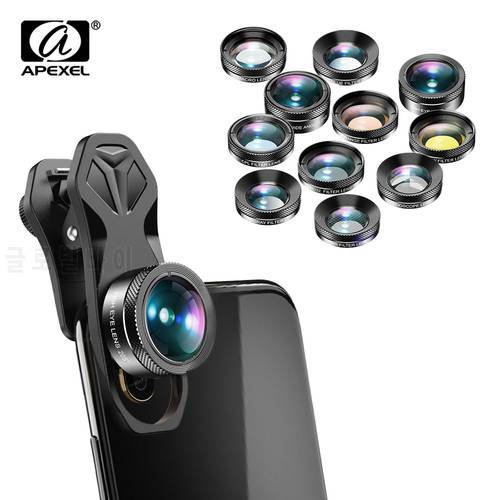APEXEL Cell Phone Lens camera Kit 140wide angle macro Full Color/grad Filter CPL ND Star Filter for iPhone Xiaomi all Smartphone