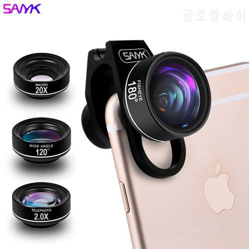 SANYK 4-in-1 Mobile Phone lens Kit Clip Lenses Wide Angle lens Telephoto Lens Fisheye Lens Macro Lens for Iphone Smartphone