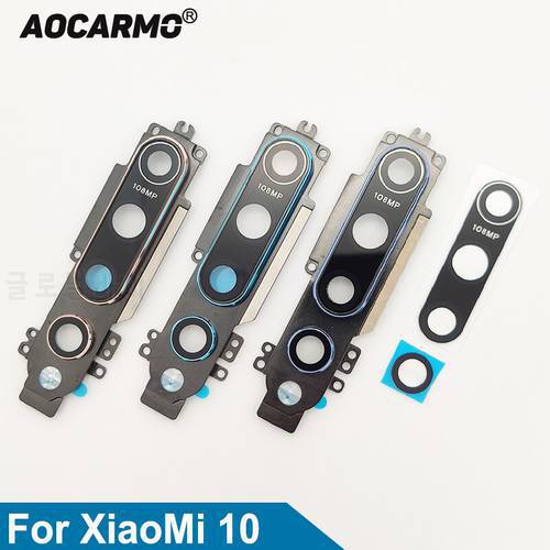 Aocarmo Main Camera Lens Ultra Wide-angle Rear Back Camera Lens Glass With Frame Ring Cover Adhesive Sticker For XiaoMi 10 mi10