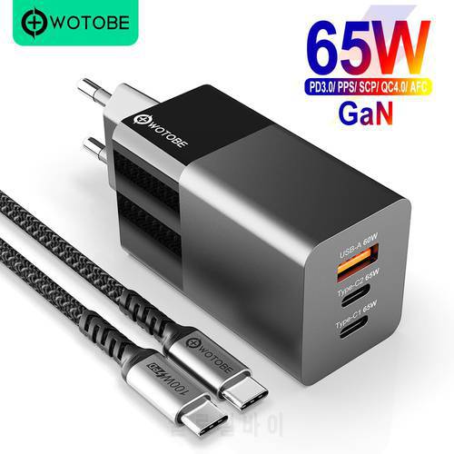 WOTOBE 65W GaN USB C Wall charger Power Adapter,3 Port PD 65W PPS QC4 45W SCP for Laptops MacBook iPad iPhone 14 Samsung XIAOMI