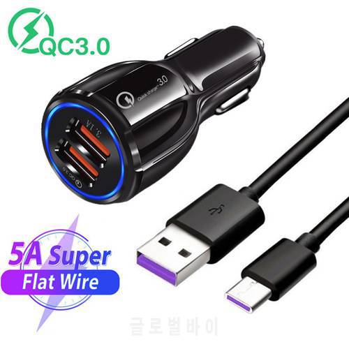Quick Charge QC 3.0 USB Car Charger 5A Type C Cable For Huawei P20 Honor 9X 20 10 Redmi 9 8 Note 7 For samsung galaxy Tab S6 S20