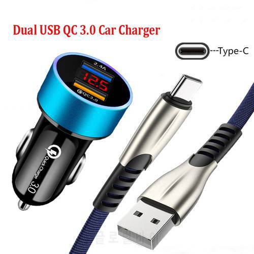 QC 3.0 Metal Dual USB Phone Car Charger For Xiaomi Mi CC9 9T A3 8 9 10 Lite Redmi Note 8T 9S 7 8 9 Pro Type-c USB Charging Cable