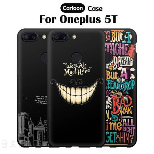 JURCHEN Cases For One plus 5T Cover For Oneplus 5 T Case Matte Cartoon Black Print Silicone Back Bags For Coque Oneplus 5T Case