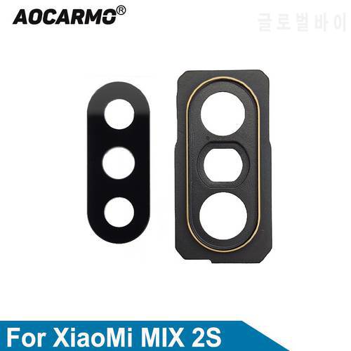 Aocarmo For XiaoMi MIX 2S Rear Back Camera Lens Glass With Sticker And Lens Frame Cover With Adhesive