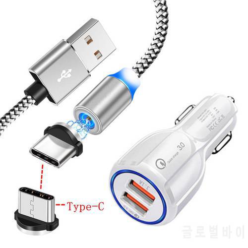 For Samsung galaxy A20 A40 A50 A70 S8 Redmi 9A Note 9 8 Mobile phone Cable magnetic Type C USB LED light QC 3.0 Fast Car charger