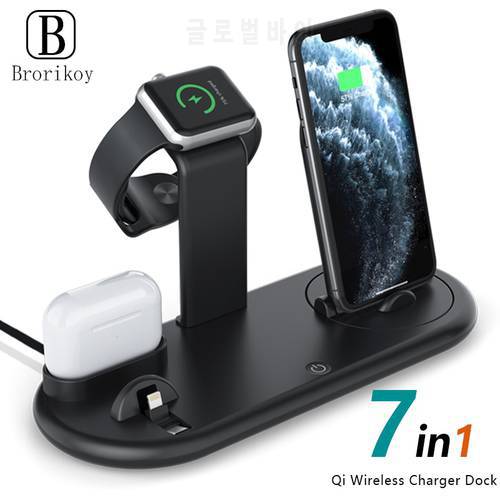 7 In 1 Wireless Charger Charging Dock Station For Apple Airpods Android Watch Charging For IPhone 11 12 Pro Xiaomi Phone Holder