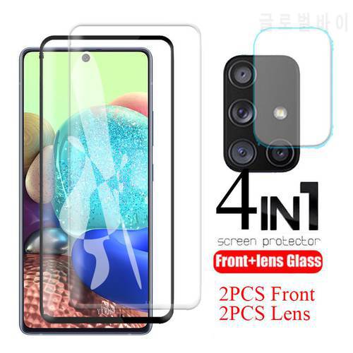 4 In 1 Tempered Glass for Samsung A71 5G SM-A716F A715F Screen Protector for Galaxy A 71 Camera Lens Safety Glass Black HD