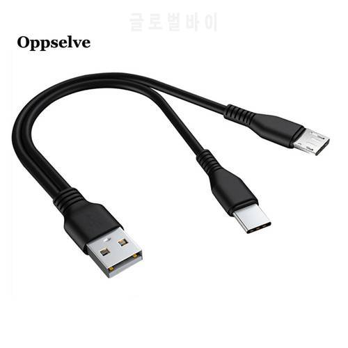 0.25m 1m 2-in-1 Data Cable Type C Micro Fast Charging Cable Y Splitter Data Charging Cable for Samsung Huawei Xiaomi Wire Cords
