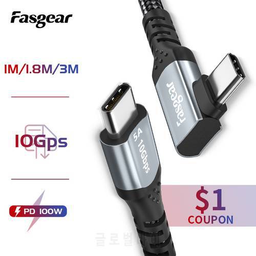 Fasgear PD 100W USB Type C to USB C Cable for Samsung Galaxy S9 Xiaomi Huawei P40 Fast Charger Cable for Macbook Laptop USB Cord
