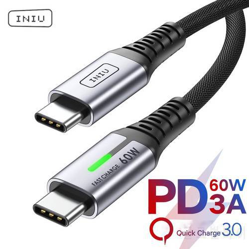 INIU PD 60W USB C To Type C Cable 3A LED Type-C Fast Charging Charger Data Cord For Huawei P40 Xiaomi 11 10 Samsung Macbook Pro