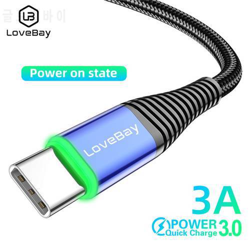 LOVEBAY 2m LED 3A USB Type C Cable Fast Charging Cable for Samsung S10 S9 Huawei P30 Xiaomi mi9 mi6 usbc data wire quick charge