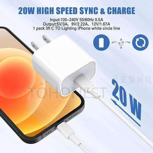 20W PD Wall Charger USB C Power Adapter Type C EU US UK AU Plug USB PD Port for Apple iPhone 14 13 Pro Max 12 11 Pro XR XS Max