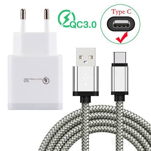 For Samsung S10 Nubia Z17 QC 3.0 Fast charger adapter USB Type C Charge Cable Honor 9X 20 For Xiaomi 10T Redmi 10 Note 9 8 7 Pro
