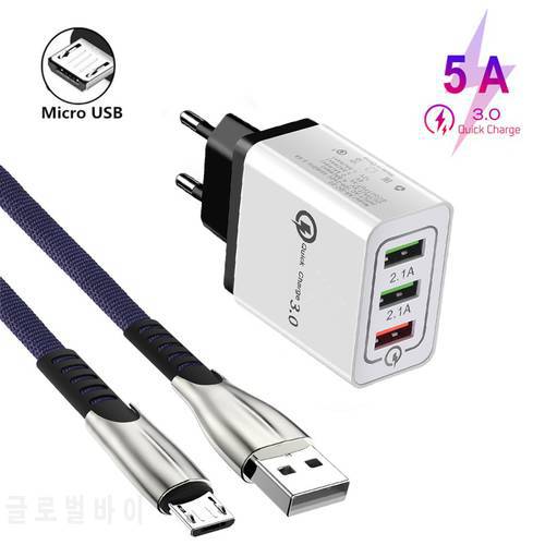 Micro USB Zinc Alloy Braided Data Wire For Huawei Honor 7A 7C 8A 6C Pro 5A 6A 6X 7X 8X 8S Fast Charge QC 3.0 Fast Wall Charger