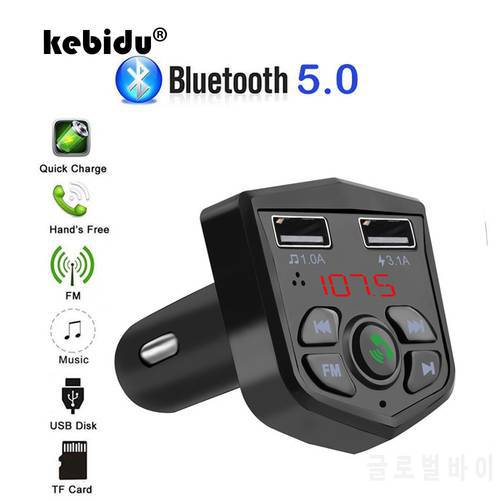 Bluetooth 5.0 Voltage Digital Display Car FM Transmitter Handsfree Dual 2 USB Phone Charger 3.1A 1A TF Card U disk MP3 player